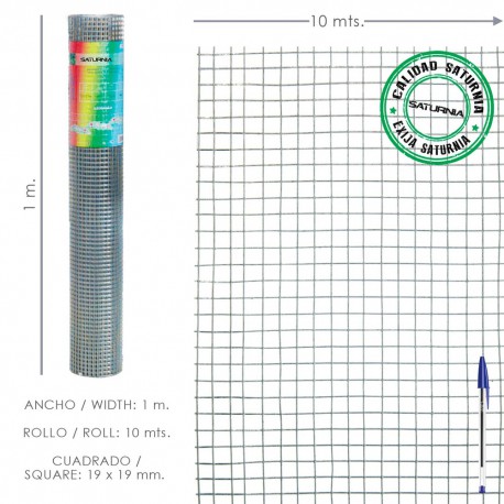 Malla Electrosoldada Galvanizada 19x19 / 100 cm. rollo 10 Metros Uso Domestico