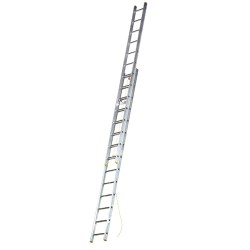 Escalera Aluminio 2 Tramos Mecanica 14 Peldaños. Plegable, Telescópica, Antideslizante, Resistente