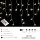 Guirnalda Luces Navidad Cortina x3 Metros 600 Leds Blanco Calido. Luz Navidad Interiores y Exteriores Ip44. Cable Transparente