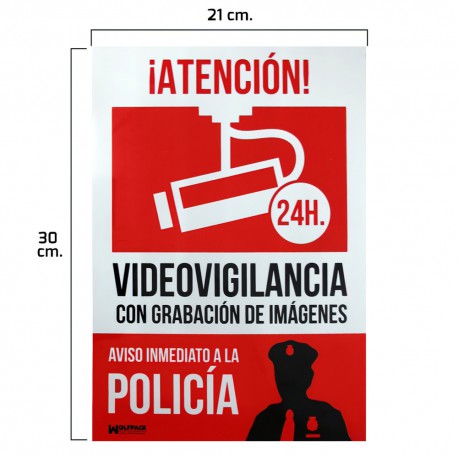 Cartel Alarma Conectada Aviso a Policia 21x 30 (Alt.) cm.