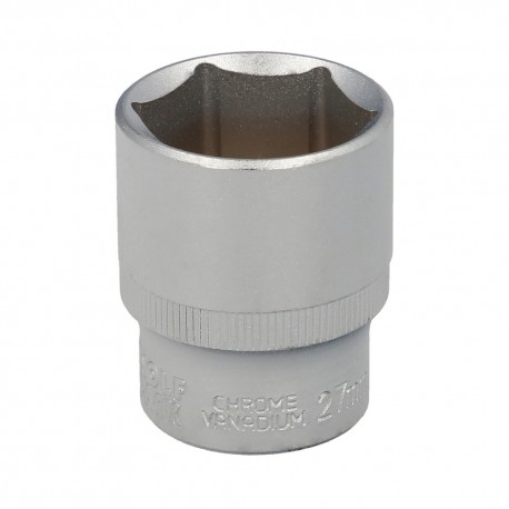 Llave Vaso 1/2" Hexagonal 27 mm. Perfil de 6 caras. Acero Cromo Vanadio, Aristas Redondas